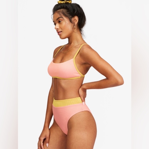 Billabong 💛 Color Block Square Bralette Bikini Top | Hi Maui Cheeky Bottom - Picture 5 of 15